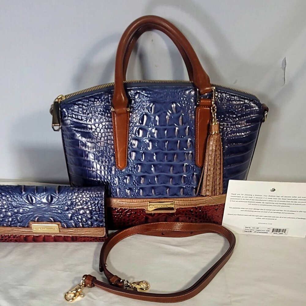 2 pc. BRAHMIN BLUE ANDESITE LUCINO MEDIUM DUXBURY PURSE/SHOULDER BAG-WALLET SET
